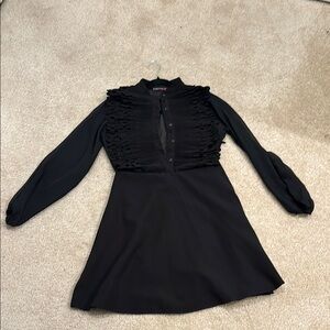 Black A-Line Dress with Bishop Sleeves and Mock Neck